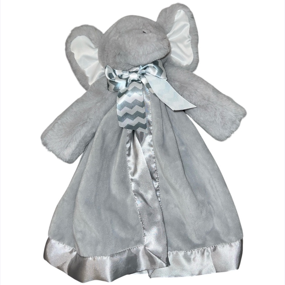 Bearington Baby Collection Elephant Lovey Satin Bow Security Blanket 15”